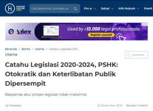 Catahu Legislasi 2020-2024, PSHK: Otokratik dan Keterlibatan Publik Dipersempit